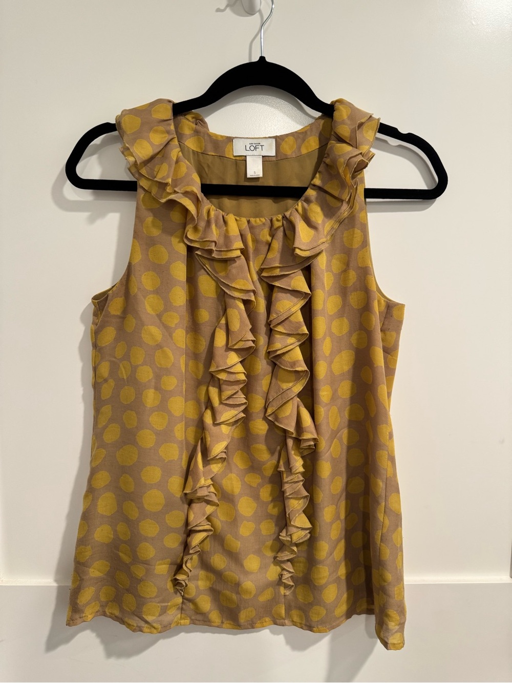 LOFT Mustard Yellow Polka Dot Ruffle Sleeveless Blouse
